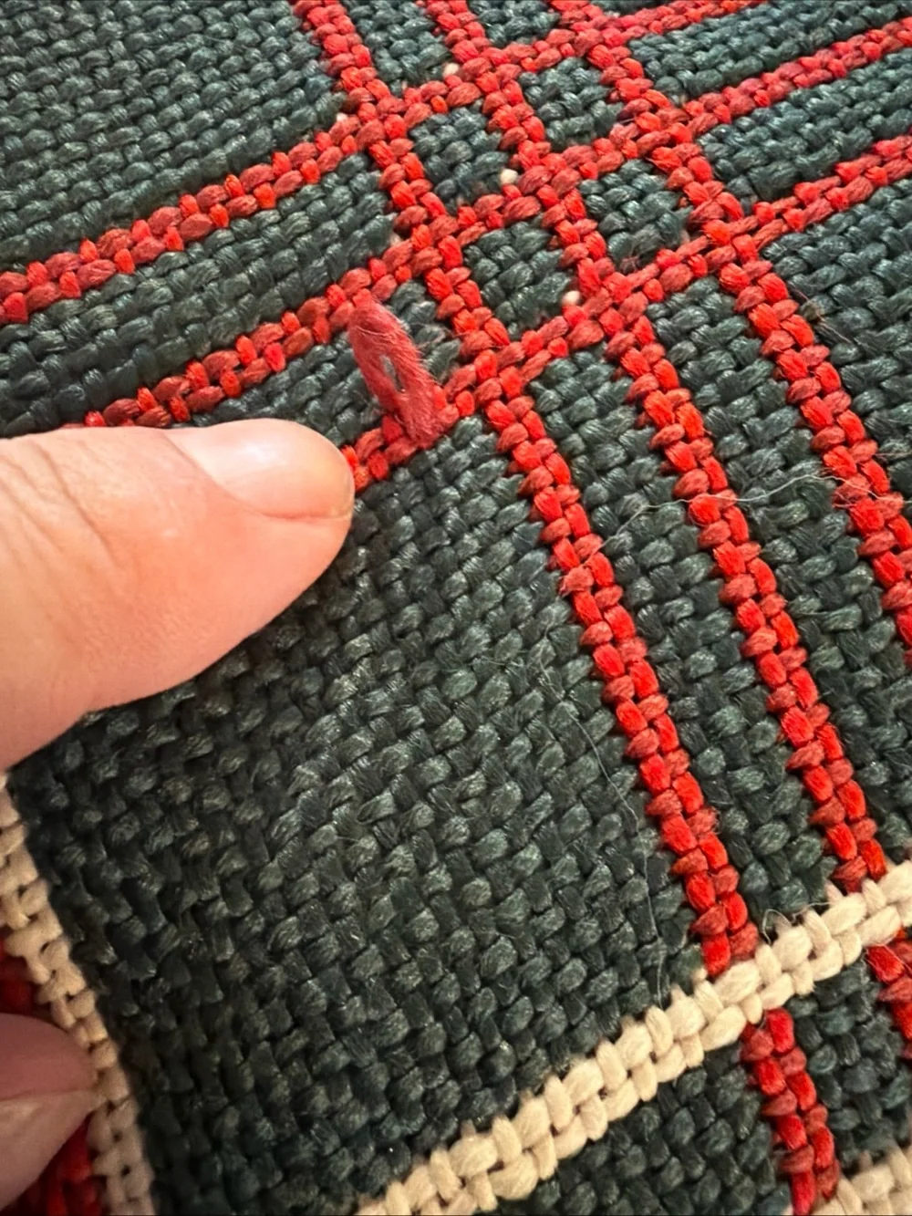 American Weavers Holiday Plaid Throw with Candy Cane & Bow Green, Red, Cream
